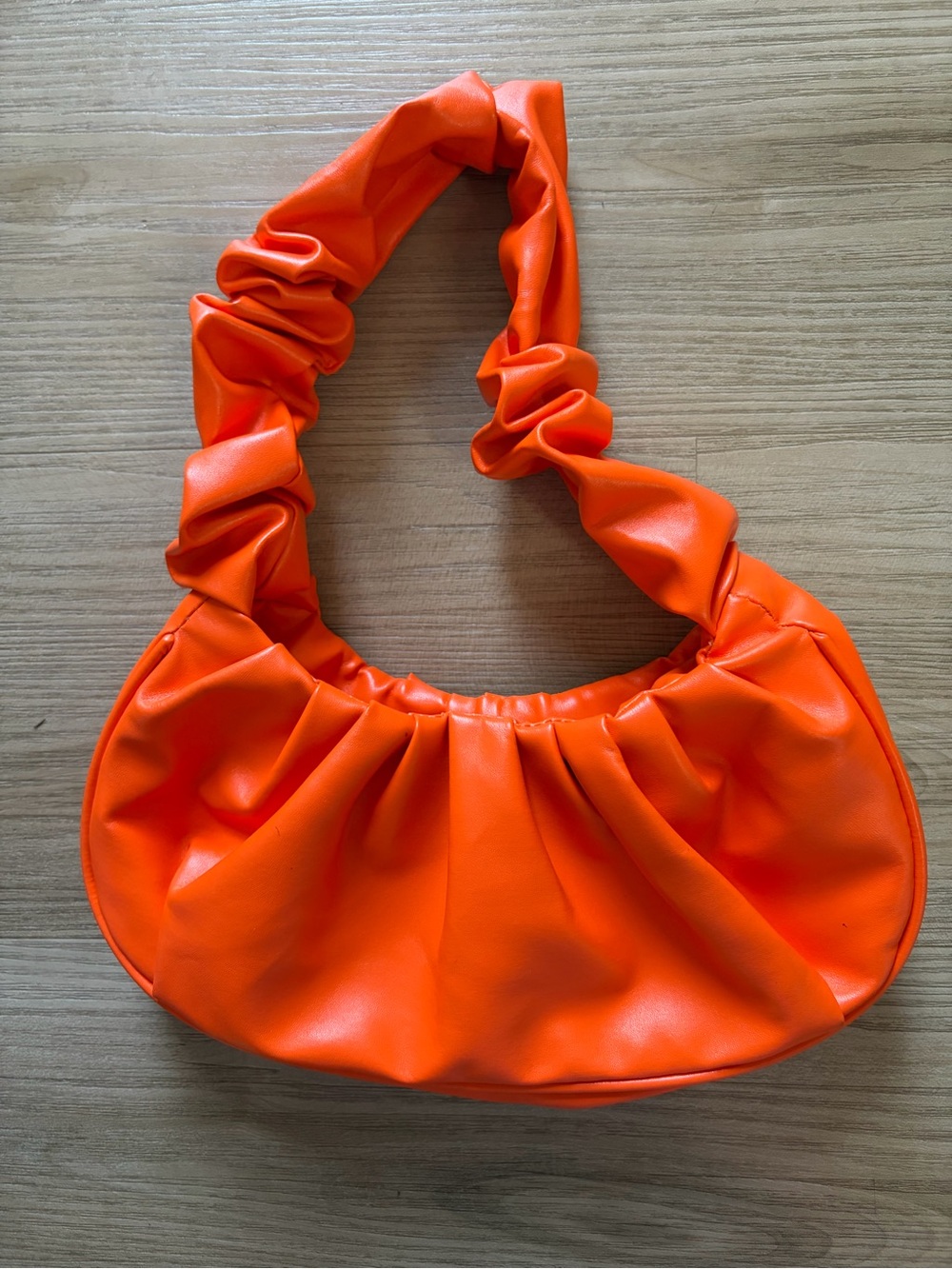 Ruched Mini Shoulder Bag in Bright Orange